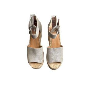 Marc Fisher Women's Alida Silver Leather Open Toe Espadrille Wedge Size 10